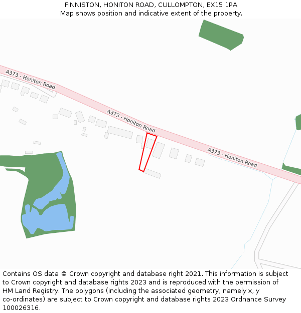 FINNISTON, HONITON ROAD, CULLOMPTON, EX15 1PA: Location map and indicative extent of plot