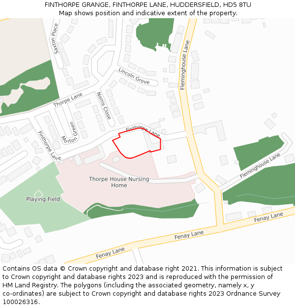 FINTHORPE GRANGE, FINTHORPE LANE, HUDDERSFIELD, HD5 8TU: Location map and indicative extent of plot