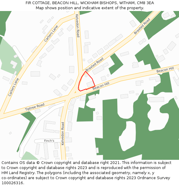 FIR COTTAGE, BEACON HILL, WICKHAM BISHOPS, WITHAM, CM8 3EA: Location map and indicative extent of plot