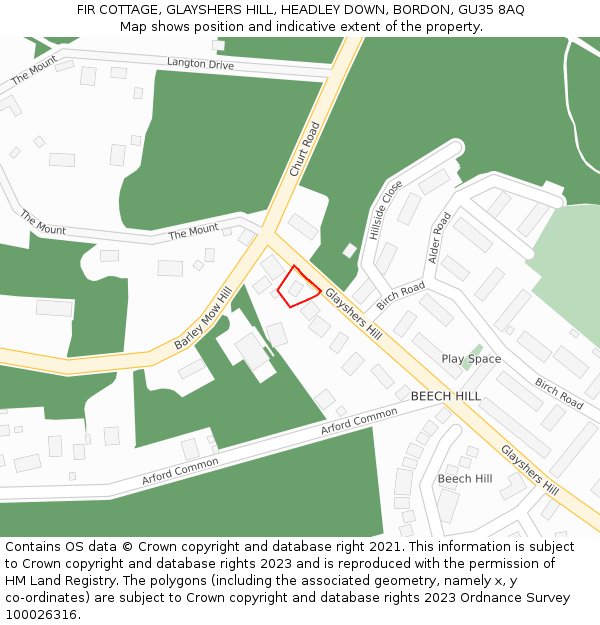 FIR COTTAGE, GLAYSHERS HILL, HEADLEY DOWN, BORDON, GU35 8AQ: Location map and indicative extent of plot