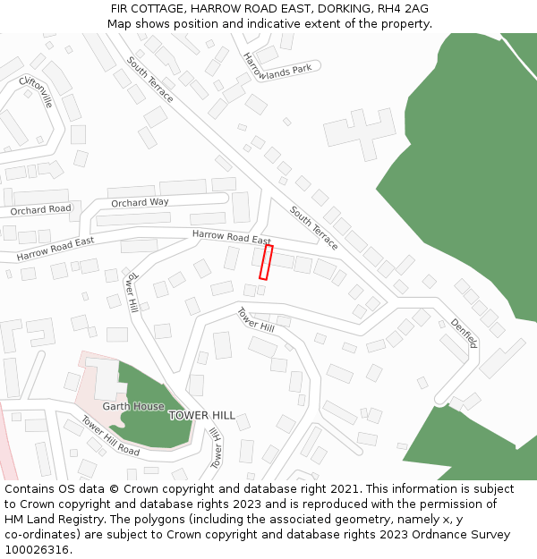 FIR COTTAGE, HARROW ROAD EAST, DORKING, RH4 2AG: Location map and indicative extent of plot