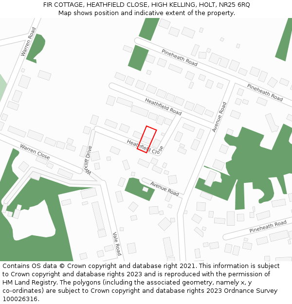 FIR COTTAGE, HEATHFIELD CLOSE, HIGH KELLING, HOLT, NR25 6RQ: Location map and indicative extent of plot