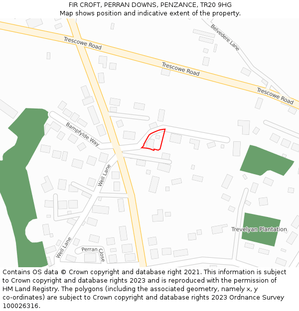 FIR CROFT, PERRAN DOWNS, PENZANCE, TR20 9HG: Location map and indicative extent of plot