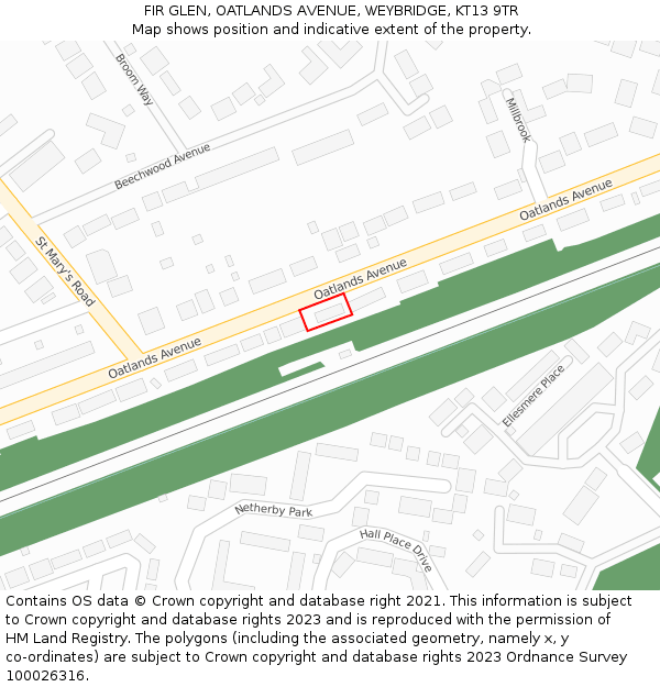 FIR GLEN, OATLANDS AVENUE, WEYBRIDGE, KT13 9TR: Location map and indicative extent of plot