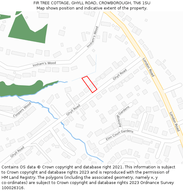 FIR TREE COTTAGE, GHYLL ROAD, CROWBOROUGH, TN6 1SU: Location map and indicative extent of plot