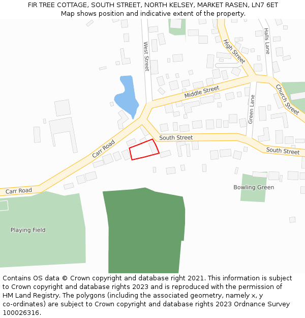 FIR TREE COTTAGE, SOUTH STREET, NORTH KELSEY, MARKET RASEN, LN7 6ET: Location map and indicative extent of plot