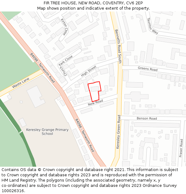 FIR TREE HOUSE, NEW ROAD, COVENTRY, CV6 2EP: Location map and indicative extent of plot