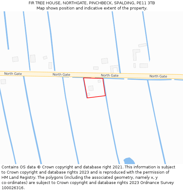 FIR TREE HOUSE, NORTHGATE, PINCHBECK, SPALDING, PE11 3TB: Location map and indicative extent of plot