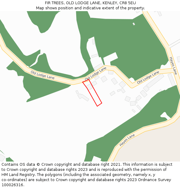FIR TREES, OLD LODGE LANE, KENLEY, CR8 5EU: Location map and indicative extent of plot