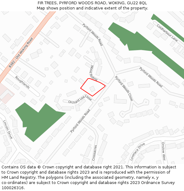 FIR TREES, PYRFORD WOODS ROAD, WOKING, GU22 8QL: Location map and indicative extent of plot