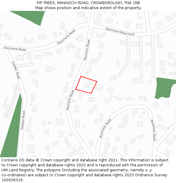 FIR TREES, RANNOCH ROAD, CROWBOROUGH, TN6 1RB: Location map and indicative extent of plot