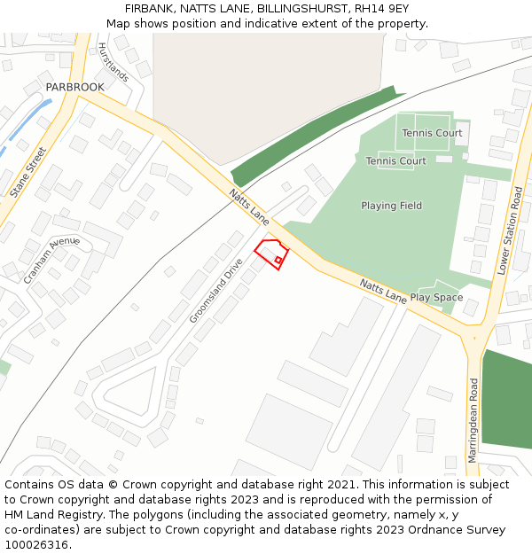 FIRBANK, NATTS LANE, BILLINGSHURST, RH14 9EY: Location map and indicative extent of plot