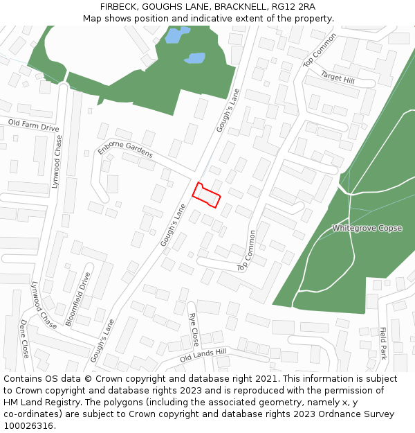 FIRBECK, GOUGHS LANE, BRACKNELL, RG12 2RA: Location map and indicative extent of plot