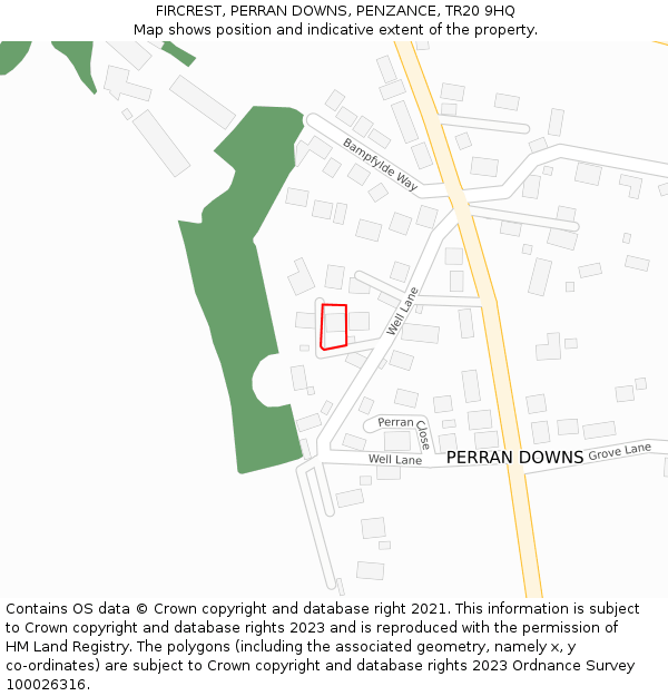 FIRCREST, PERRAN DOWNS, PENZANCE, TR20 9HQ: Location map and indicative extent of plot