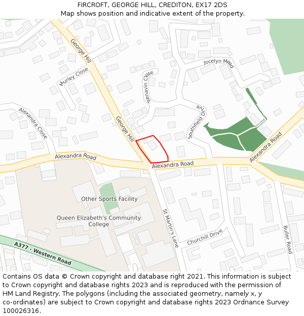 FIRCROFT, GEORGE HILL, CREDITON, EX17 2DS: Location map and indicative extent of plot