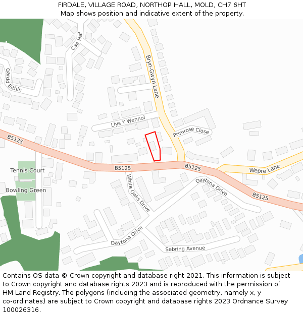 FIRDALE, VILLAGE ROAD, NORTHOP HALL, MOLD, CH7 6HT: Location map and indicative extent of plot