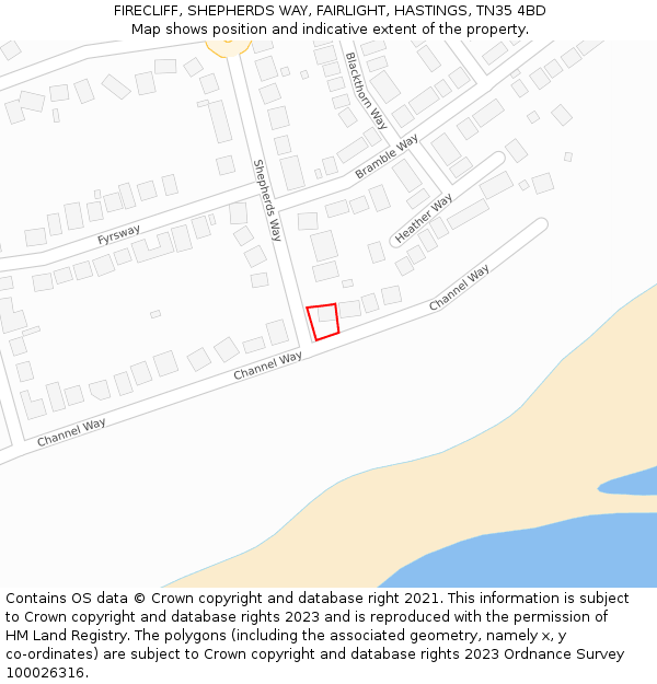 FIRECLIFF, SHEPHERDS WAY, FAIRLIGHT, HASTINGS, TN35 4BD: Location map and indicative extent of plot