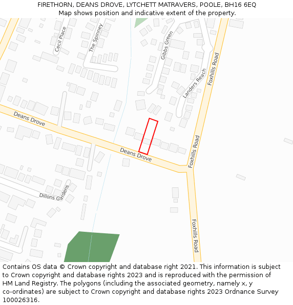 FIRETHORN, DEANS DROVE, LYTCHETT MATRAVERS, POOLE, BH16 6EQ: Location map and indicative extent of plot