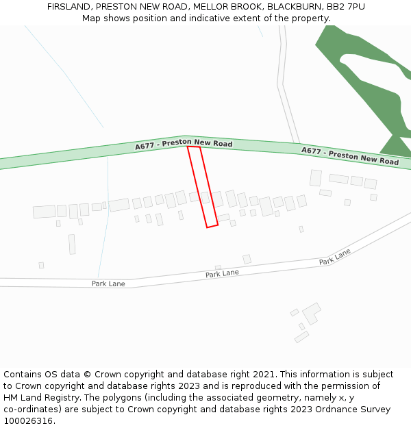 FIRSLAND, PRESTON NEW ROAD, MELLOR BROOK, BLACKBURN, BB2 7PU: Location map and indicative extent of plot