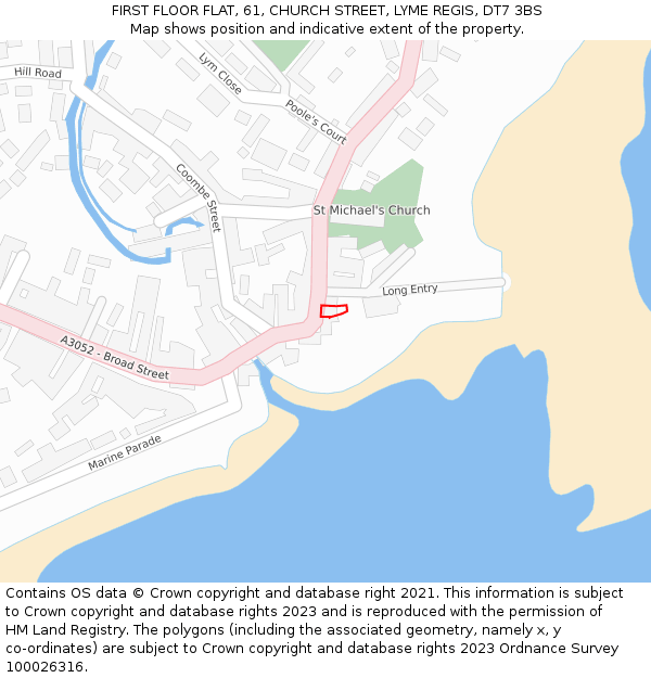 FIRST FLOOR FLAT, 61, CHURCH STREET, LYME REGIS, DT7 3BS: Location map and indicative extent of plot