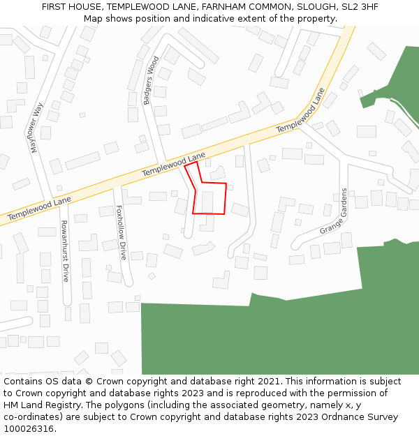 FIRST HOUSE, TEMPLEWOOD LANE, FARNHAM COMMON, SLOUGH, SL2 3HF: Location map and indicative extent of plot