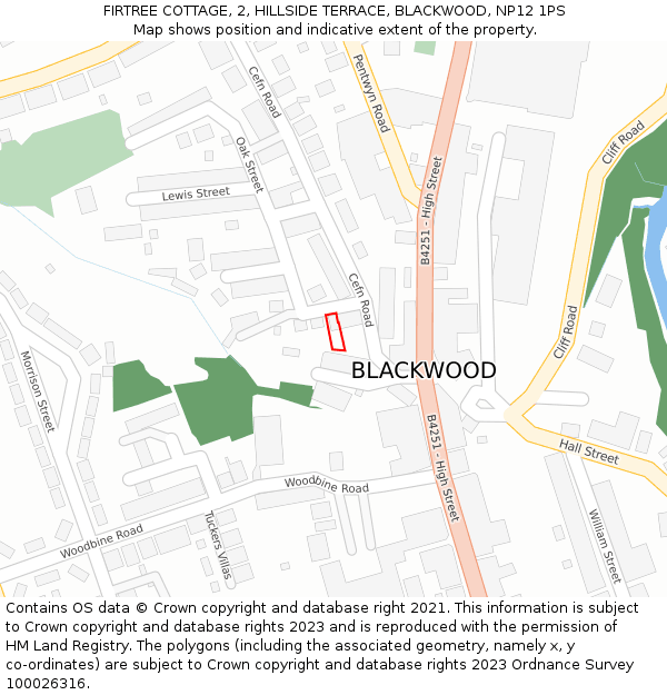 FIRTREE COTTAGE, 2, HILLSIDE TERRACE, BLACKWOOD, NP12 1PS: Location map and indicative extent of plot