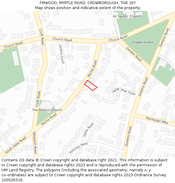 FIRWOOD, MYRTLE ROAD, CROWBOROUGH, TN6 1EY: Location map and indicative extent of plot