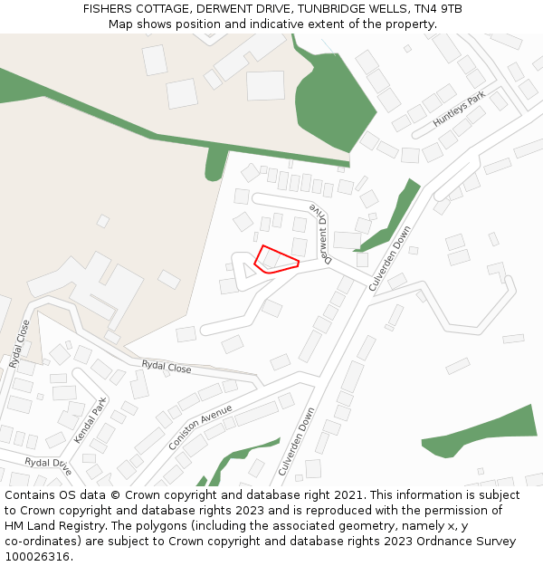 FISHERS COTTAGE, DERWENT DRIVE, TUNBRIDGE WELLS, TN4 9TB: Location map and indicative extent of plot