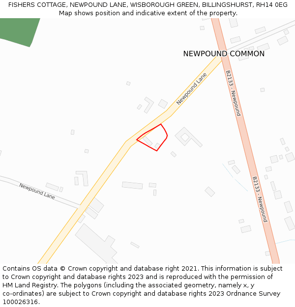 FISHERS COTTAGE, NEWPOUND LANE, WISBOROUGH GREEN, BILLINGSHURST, RH14 0EG: Location map and indicative extent of plot