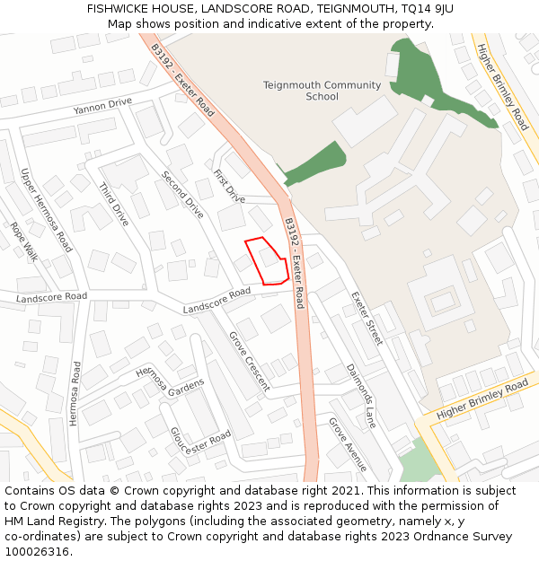 FISHWICKE HOUSE, LANDSCORE ROAD, TEIGNMOUTH, TQ14 9JU: Location map and indicative extent of plot