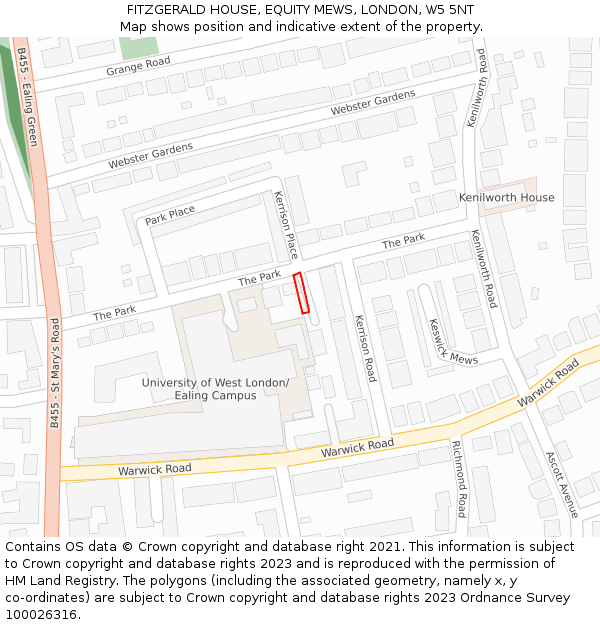 FITZGERALD HOUSE, EQUITY MEWS, LONDON, W5 5NT: Location map and indicative extent of plot