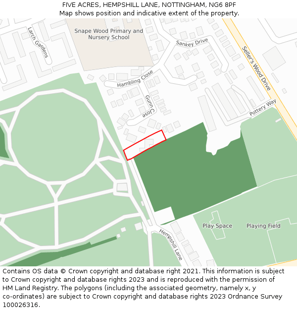 FIVE ACRES, HEMPSHILL LANE, NOTTINGHAM, NG6 8PF: Location map and indicative extent of plot