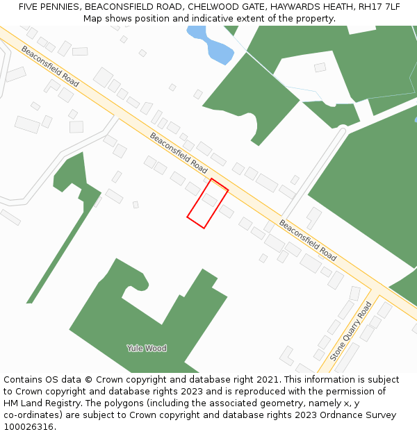 FIVE PENNIES, BEACONSFIELD ROAD, CHELWOOD GATE, HAYWARDS HEATH, RH17 7LF: Location map and indicative extent of plot