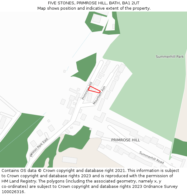 FIVE STONES, PRIMROSE HILL, BATH, BA1 2UT: Location map and indicative extent of plot