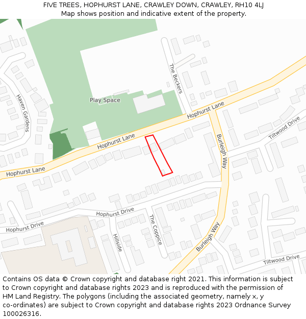 FIVE TREES, HOPHURST LANE, CRAWLEY DOWN, CRAWLEY, RH10 4LJ: Location map and indicative extent of plot