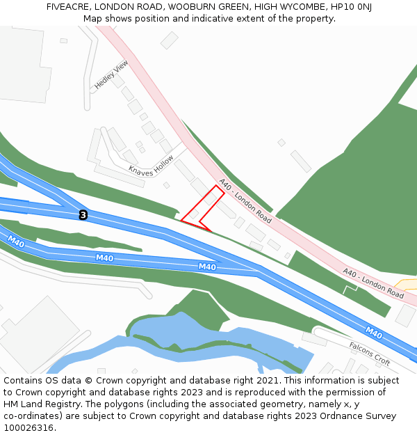 FIVEACRE, LONDON ROAD, WOOBURN GREEN, HIGH WYCOMBE, HP10 0NJ: Location map and indicative extent of plot