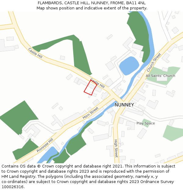 FLAMBARDS, CASTLE HILL, NUNNEY, FROME, BA11 4NL: Location map and indicative extent of plot