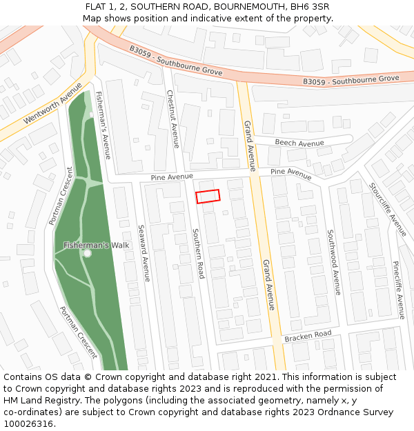 FLAT 1, 2, SOUTHERN ROAD, BOURNEMOUTH, BH6 3SR: Location map and indicative extent of plot