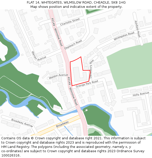 FLAT 14, WHITEGATES, WILMSLOW ROAD, CHEADLE, SK8 1HG: Location map and indicative extent of plot