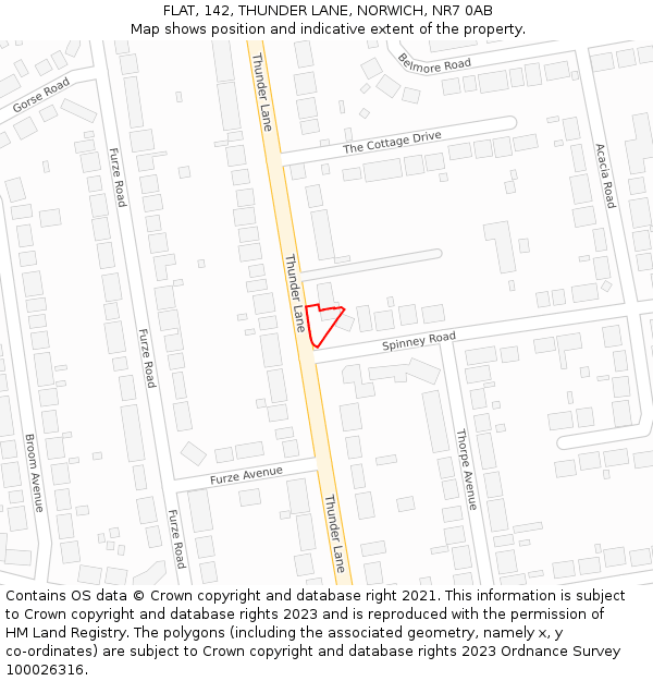 FLAT, 142, THUNDER LANE, NORWICH, NR7 0AB: Location map and indicative extent of plot
