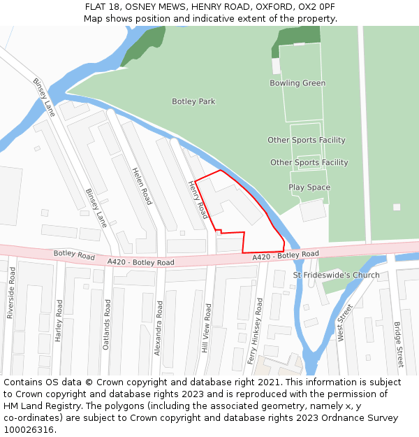 FLAT 18, OSNEY MEWS, HENRY ROAD, OXFORD, OX2 0PF: Location map and indicative extent of plot