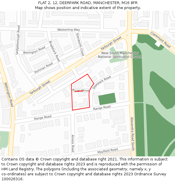 FLAT 2, 12, DEERPARK ROAD, MANCHESTER, M16 8FR: Location map and indicative extent of plot