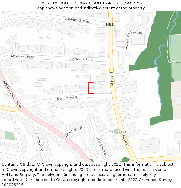 FLAT 2, 1A, ROBERTS ROAD, SOUTHAMPTON, SO15 5DF: Location map and indicative extent of plot