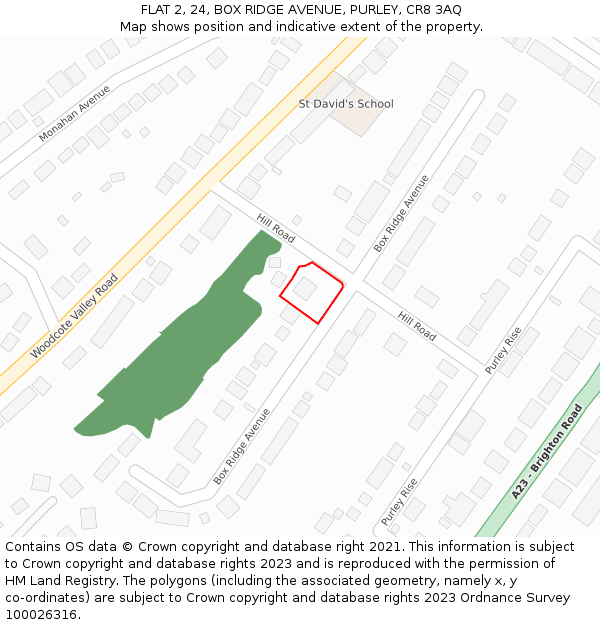 FLAT 2, 24, BOX RIDGE AVENUE, PURLEY, CR8 3AQ: Location map and indicative extent of plot