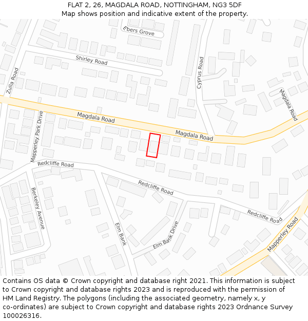 FLAT 2, 26, MAGDALA ROAD, NOTTINGHAM, NG3 5DF: Location map and indicative extent of plot