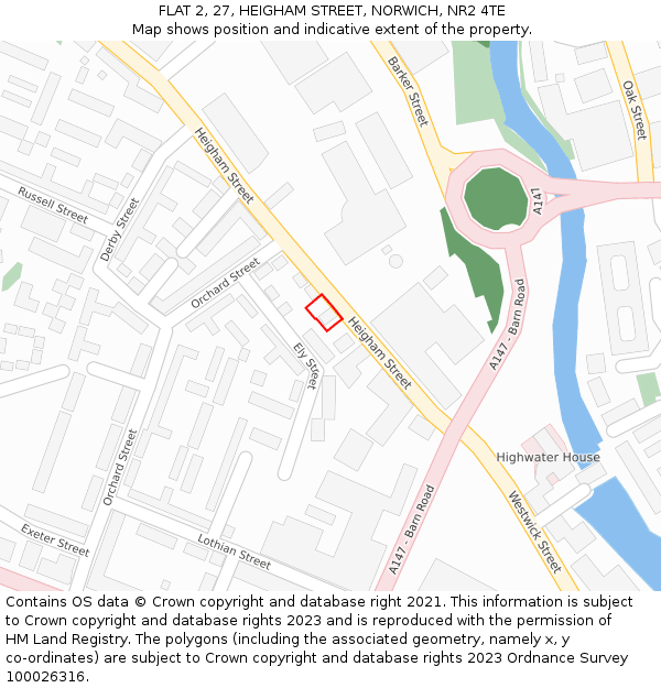 FLAT 2, 27, HEIGHAM STREET, NORWICH, NR2 4TE: Location map and indicative extent of plot