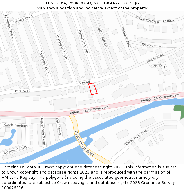 FLAT 2, 64, PARK ROAD, NOTTINGHAM, NG7 1JG: Location map and indicative extent of plot