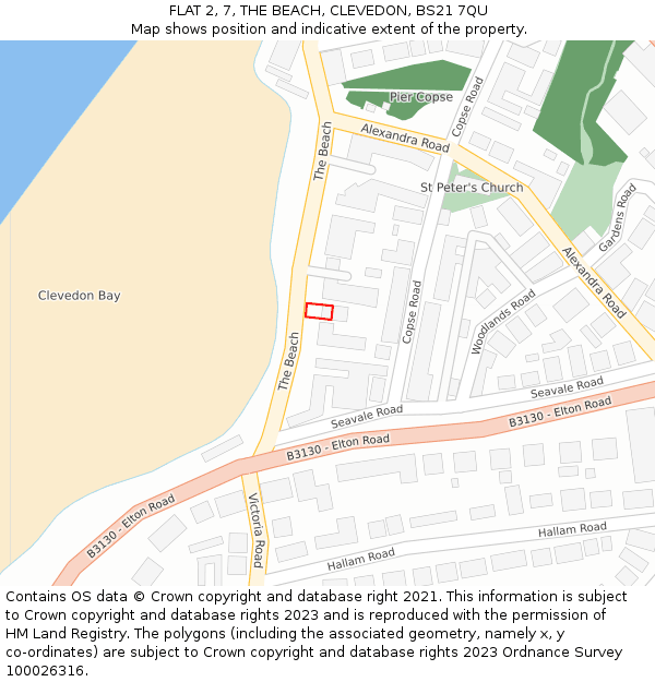 FLAT 2, 7, THE BEACH, CLEVEDON, BS21 7QU: Location map and indicative extent of plot