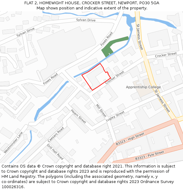 FLAT 2, HOMEWIGHT HOUSE, CROCKER STREET, NEWPORT, PO30 5GA: Location map and indicative extent of plot