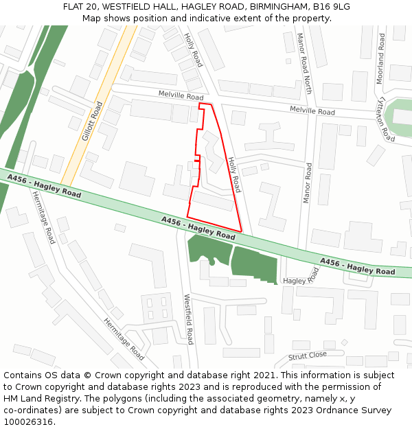 FLAT 20, WESTFIELD HALL, HAGLEY ROAD, BIRMINGHAM, B16 9LG: Location map and indicative extent of plot